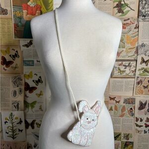 Bunny Rabbit Crossbody Bag - Iridescent White Sequins